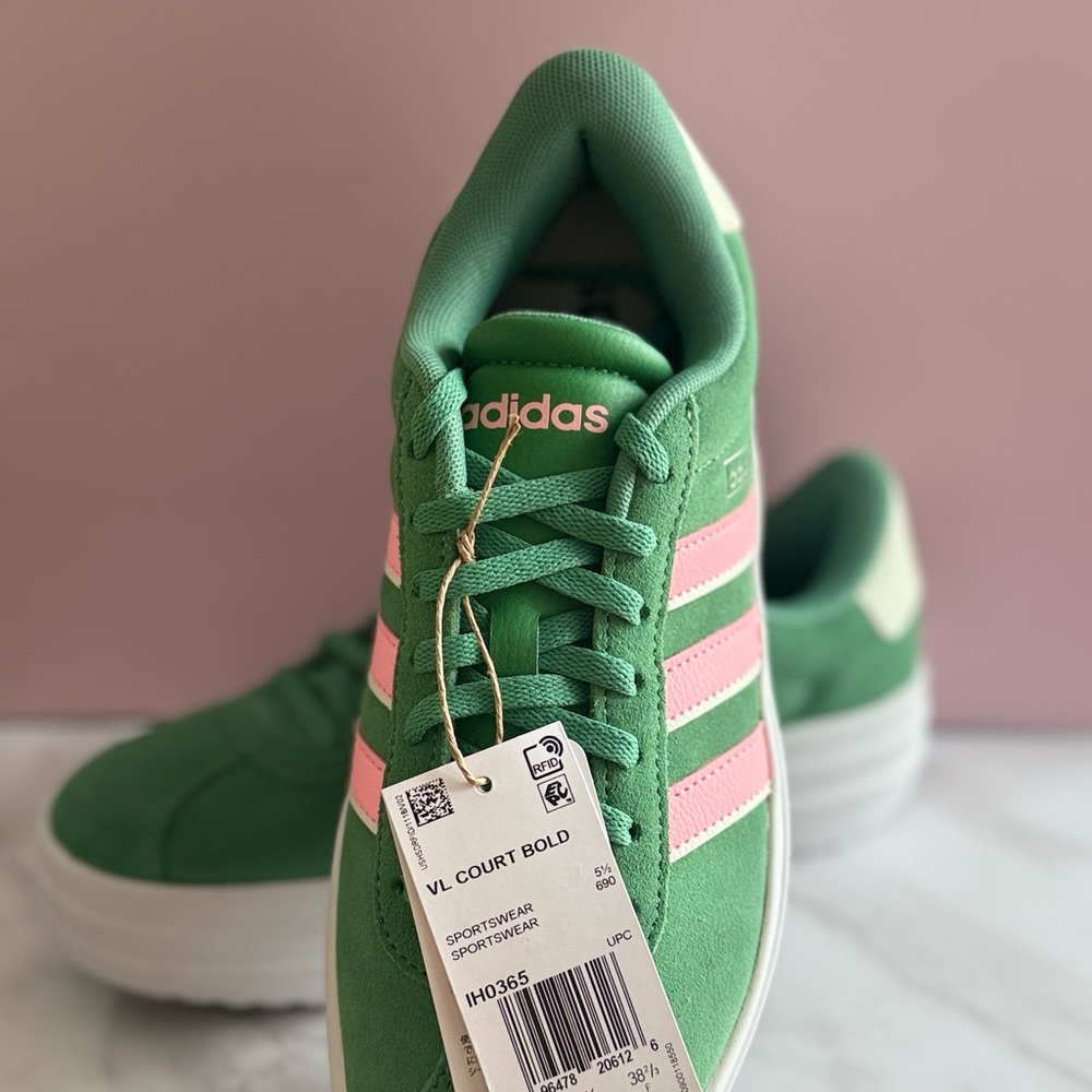 Adidas VL Court Bold Green with Pink Accents